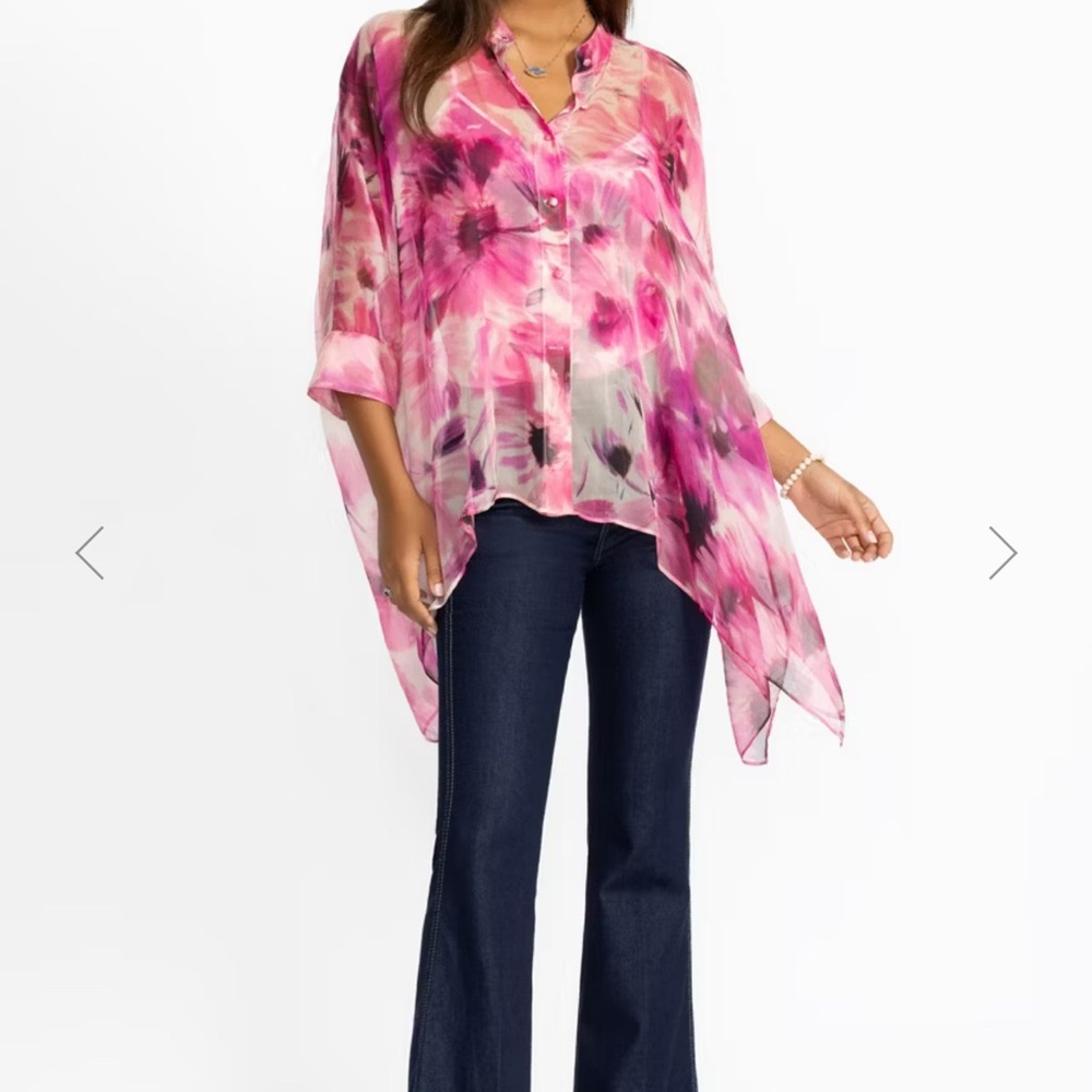 Johnny Was Pink Floral Sheer Blouse